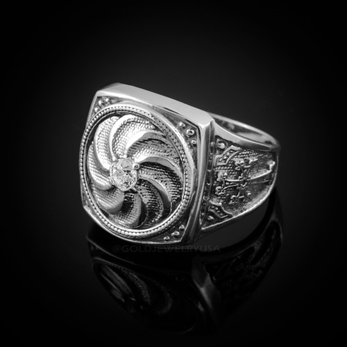Mens White Gold Armenian Diamond Ring