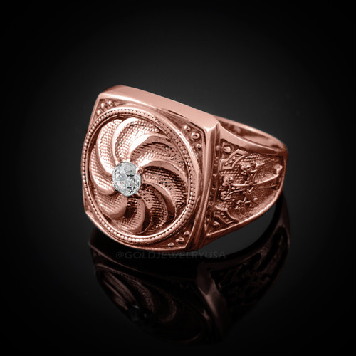 Rose Gold Armenian Eternity Shield Mens Khachkar Cross Diamond Ring
