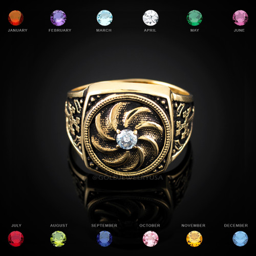 Gold Armenian Eternity Cross Mens CZ Birthstone Ring