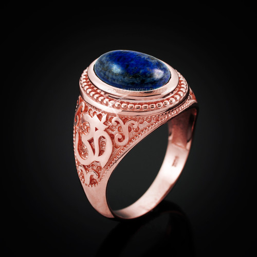 Rose Gold Om (Aum) Mantra Oval Lapis Lazuli Yoga Ring