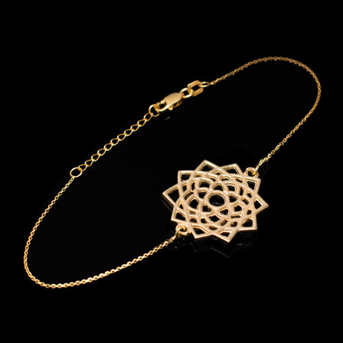 14K Yellow Gold Sahasrara Lotus Unity Chakra Open Yoga Bracelet