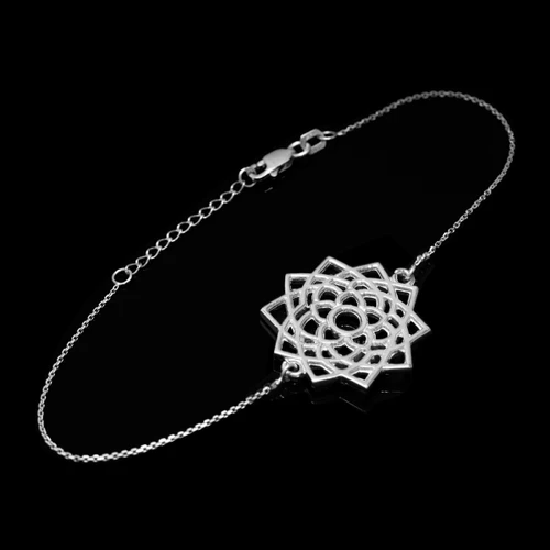 14K White Gold Sahasrara Lotus Unity Chakra Open Yoga Bracelet