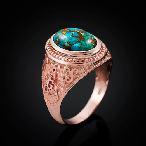 Rose Gold Masonic Blue Copper Turquoise Statement Ring