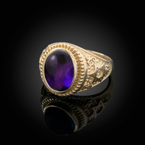 Gold Star of David Purple Amethyst Cabochon Statement Ring