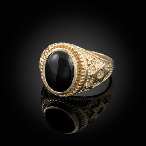 Gold Star of David Black Onyx Jewish Statement Ring