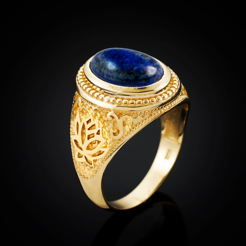 Gold Lotus Yoga Lapis Lazuli Gemstone Statement Ring