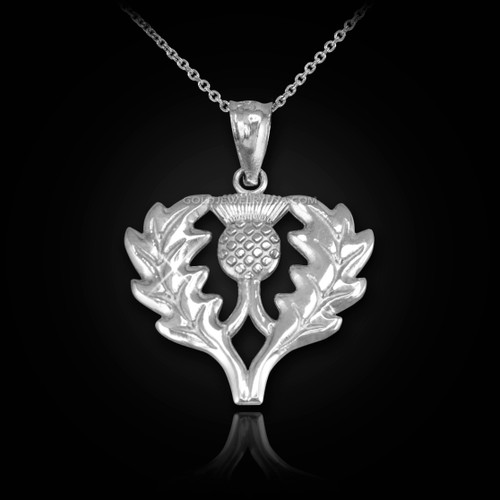 White Gold Scottish Thistle Flower Pendant Necklace