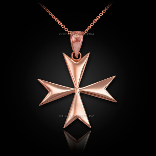 Polished Rose Gold Maltese Cross Pendant Necklace