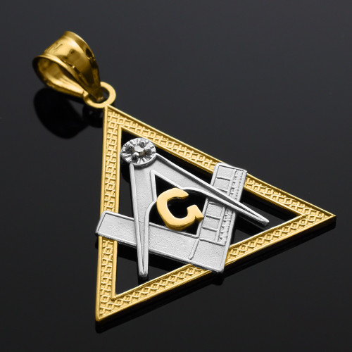 Two-Tone Gold Triangle Diamond Masonic Pendant