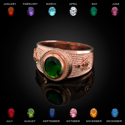 Rose Gold Masonic CZ Birthstone Ring