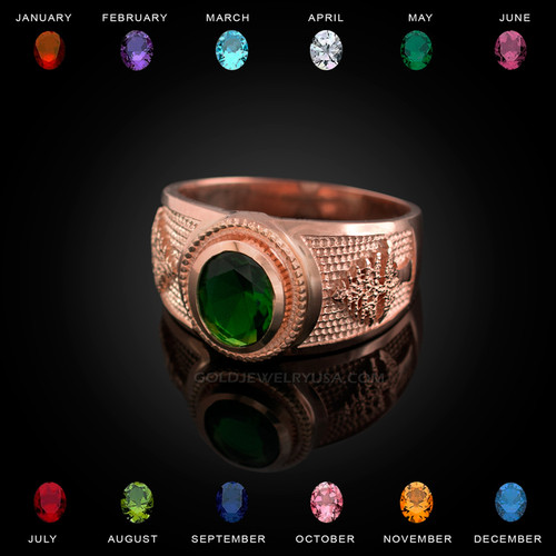 Rose Gold Cedar Tree of Lebanon CZ Birthstone Ring