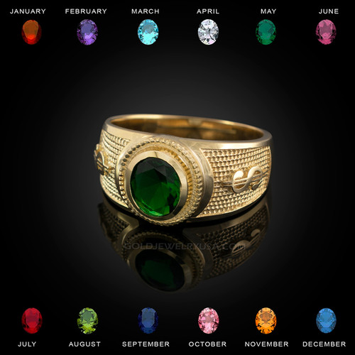 Yellow Gold Cash Money Dollar CZ Birthstone Ring
