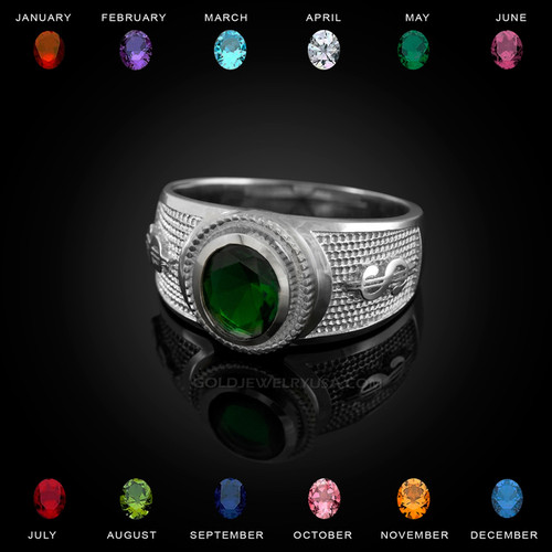 White Gold Cash Money Dollar CZ Birthstone Ring