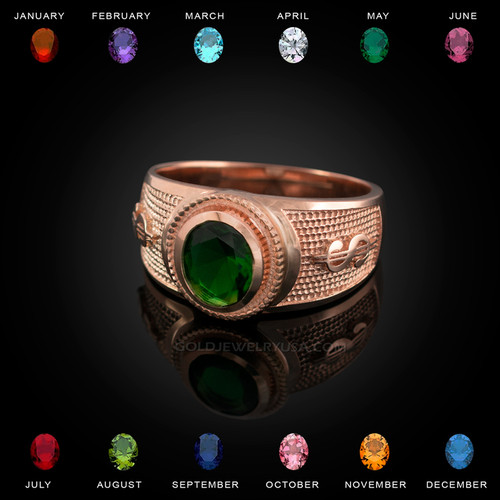 Rose Gold Cash Money Dollar CZ Birthstone Ring