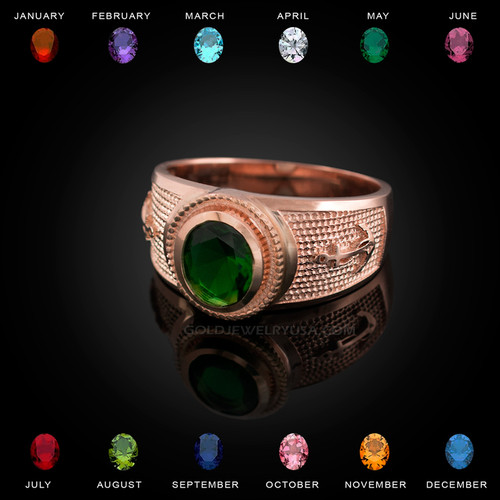 Rose Gold Mariner Anchor CZ Birthstone Ring
