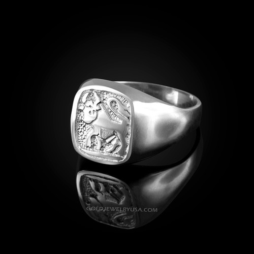 White Gold Taurus Mens Zodiac Ring