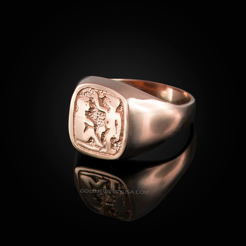 Rose Gold Gemini Mens Zodiac Ring