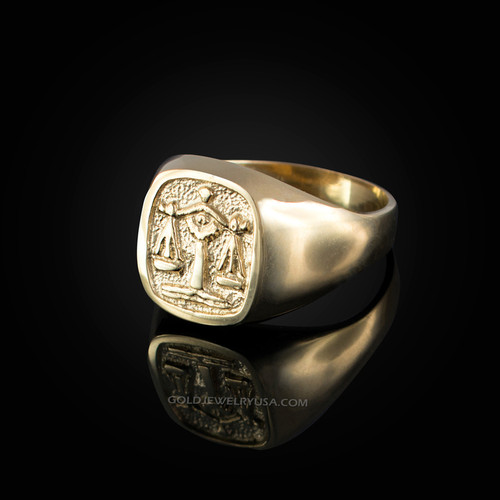 Yellow Gold Libra Mens Zodiac Ring