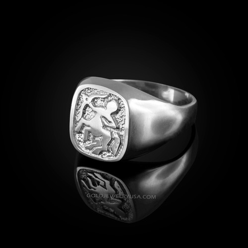 White Gold Sagittarius Mens Zodiac Ring