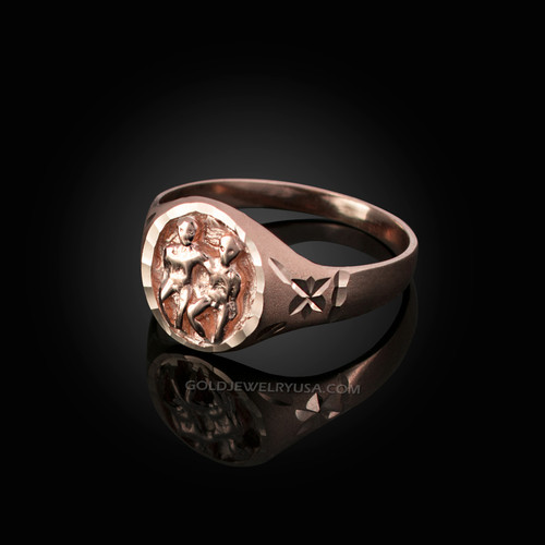 Rose Gold Gemini Satin DC Band Ladies Zodiac Ring