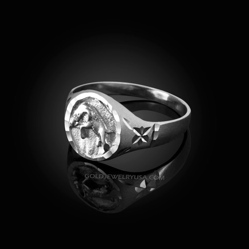 White Gold Taurus Satin DC Band Ladies Zodiac Ring