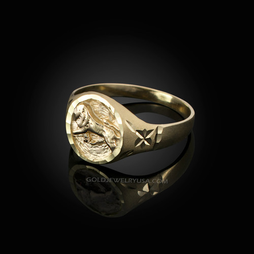 Yellow Gold Leo Satin DC Band Ladies Zodiac Ring