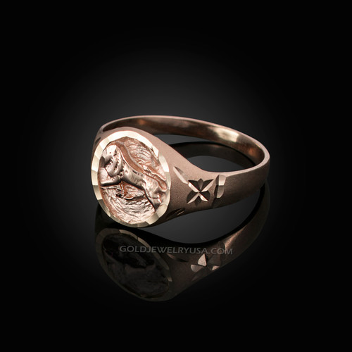 Rose Gold Leo Satin DC Band Ladies Zodiac Ring