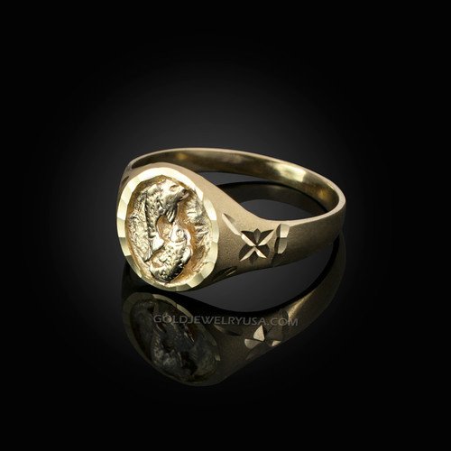 Yellow Gold Pisces Satin DC Band Ladies Zodiac Ring