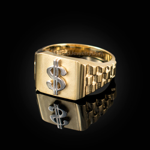 Gold Dollar Sign Mens Ring