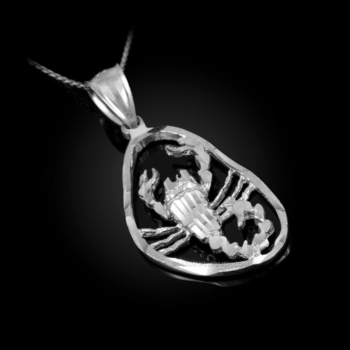 White Gold Scorpio Zodiac Sign DC Pendant Necklace
