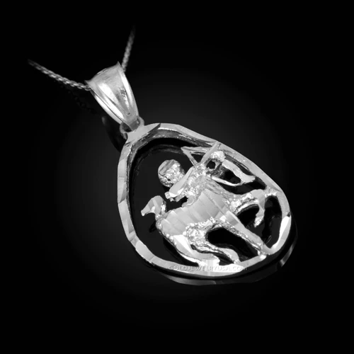 White Gold Sagittarius Zodiac Sign DC Pendant Necklace