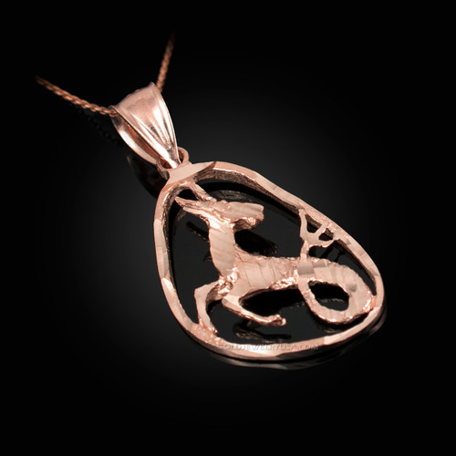 Rose Gold Capricorn Zodiac Sign DC Pendant Necklace