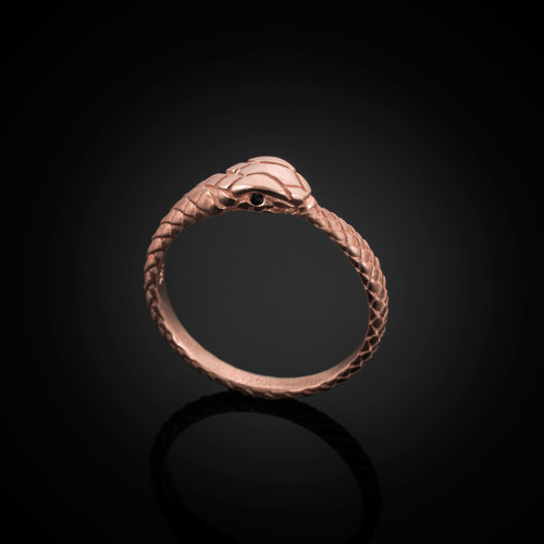 Rose Gold Ouroboros Snake Black Diamond Ring Band