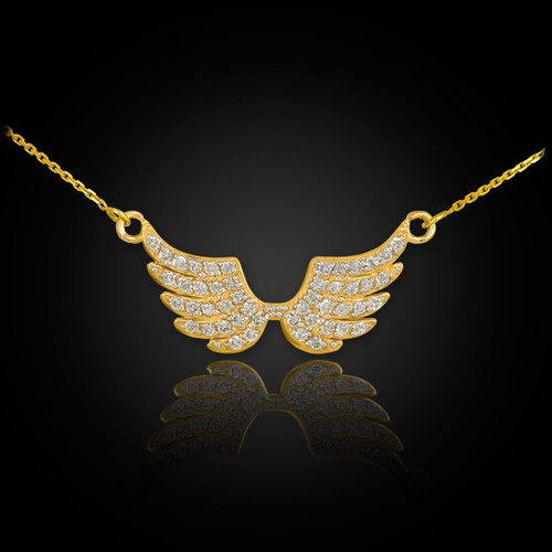 14K Diamond Studded Gold Wings Necklace