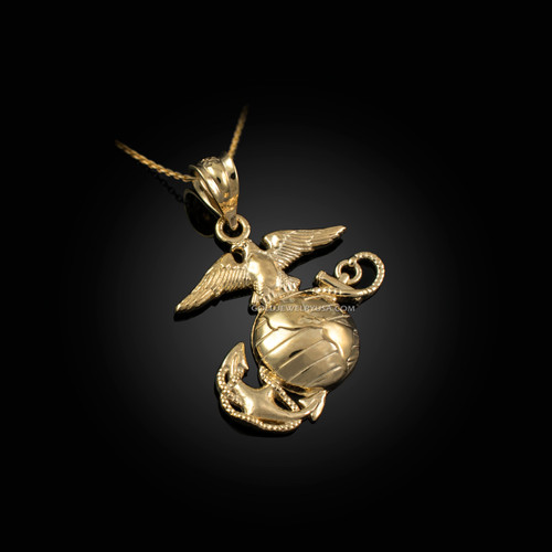 Yellow Gold US Marine Corps Charm Necklace