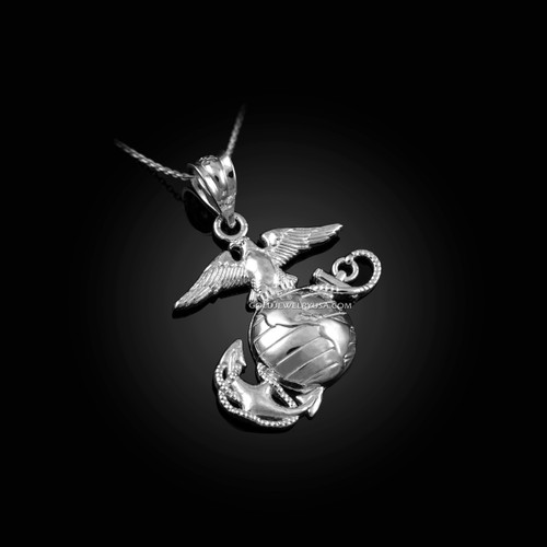 White Gold US Marine Corps Charm Necklace