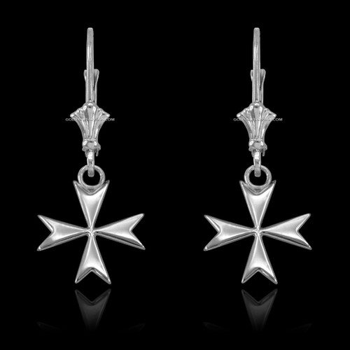 14K White Gold Maltese Cross Earrings