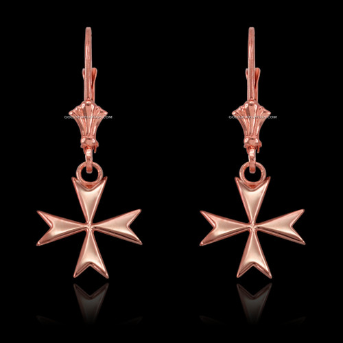 14K Rose Gold Maltese Cross Earrings