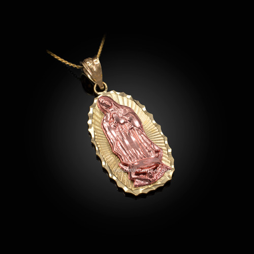 Two-Tone Yellow & Rose Gold Virgin Mary DC Pendant Necklace