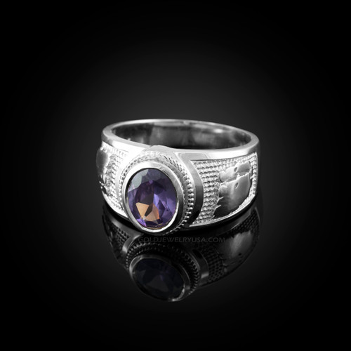 White Gold Gemini Zodiac Sign June Birthstone Violet CZ Ring