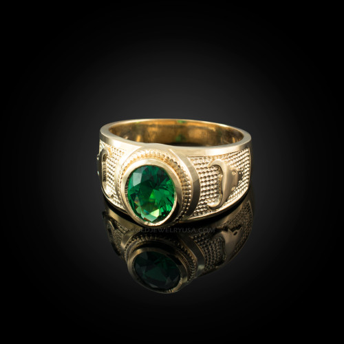 Yellow Gold Taurus Zodiac Sign May Birthstone Green CZ Ring