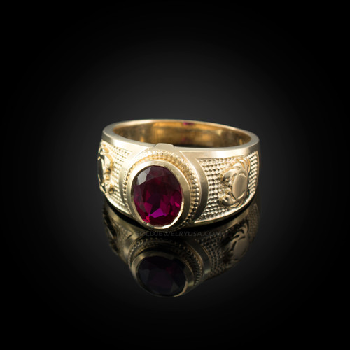 Yellow Gold Cancer Zodiac Sign July Birthstone Red CZ Ring