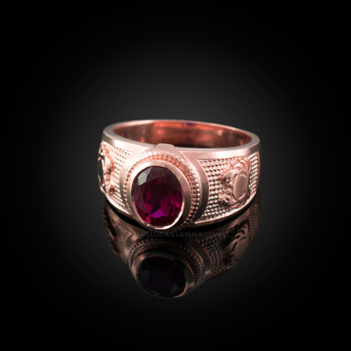 Rose Gold Cancer Zodiac Sign July Birthstone Red CZ Ring