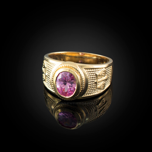 Yellow Gold Libra Zodiac Sign October Birthstone Pink CZ Ring