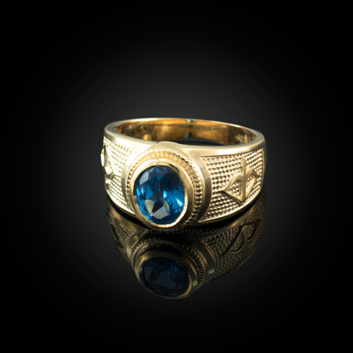 Yellow Gold Sagittarius Zodiac Sign December Birthstone Blue CZ Ring