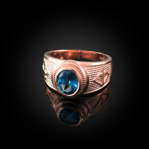Rose Gold Sagittarius Zodiac Sign December Birthstone Blue CZ Ring