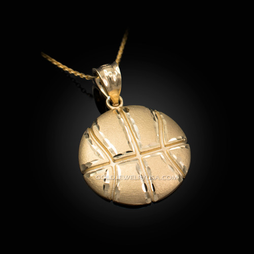 Yellow Gold Basketball Satin DC  Pendant Necklace