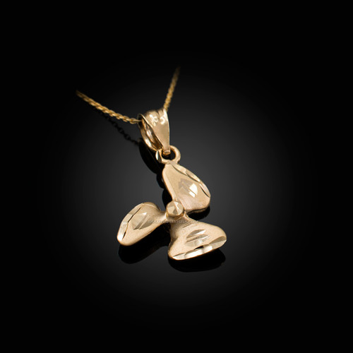Yellow Gold Satin DC Rotor Propeller Charm Necklace