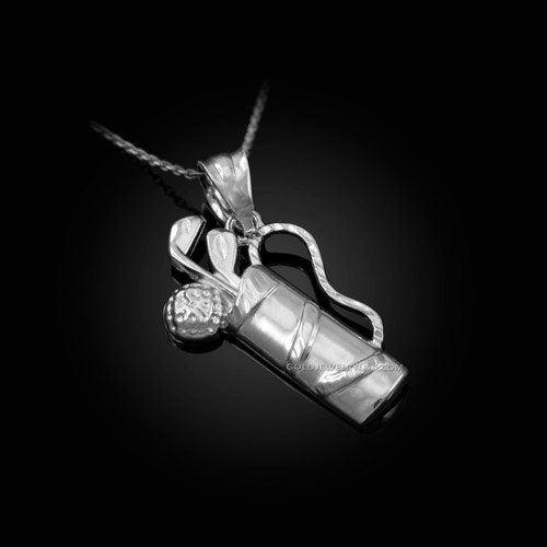 Polished White Gold Golf Bag Pendant Necklace