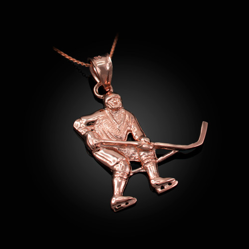Rose Gold Ice Hockey Player Pendant Necklace